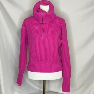 Olivaceous Fusia Pink Zip Turtle Neck Sweater with Ribbed Texture Size S